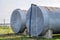 Two large water tanks as part of an orchard irrigation system