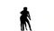 Two latino dancers in action, silhouette, on white