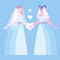 Two lesbian brides holing hands