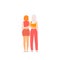 Two lesbians put their arms around each others waists. Back view. Vector illustration for greeting cards in flat style