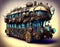 Two level bus in steampunk style. AI generated