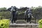 Two life size masonry black stone elephants sculpture inside Madikeri Fort in Coorg Karnataka India