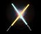 Two light sabers crossing together on black