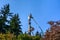 Two linemen working on a wireless communications radio and antenna installation using a bucket truck