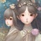 two little anime girls with flowers in their hair