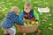 Two little boys with apple basket