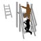 Two A little boys climbs the stairs. 2 positions of the child on the steps of the ladder. Vector black silhouette of a boy, gray