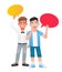 Two little boys are holding empty speech bubbles in their hands. The concept of children\\\'s opinion.