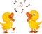 Two little chick cartoon singing