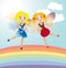 Two little fairies in the rainbow