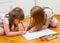 Two little girls drawing on the floor