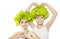 Two little girls with lettuce hair holding hands in heart shape