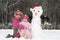 Two Little Girls with Snowmen