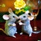 two little mice , a couple with champagne on valentines day ,yellow rose in background