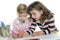 Two little sister student doing homework