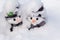 Two little snowmen deep in snow
