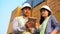 Two logistic staff checking and control loading containers box from cargo.