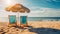 Two lounge chairs and a sunshade umbrella on the beach