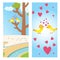 Two lovely birds spring card with tree and couple vector fall in love fly animals kissing with hearts yellow birds