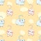 two lovely rats on cheese background, cute cartoon drawing seamless pattern, editable vector illustration for paper, fabric,
