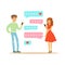 Two lovers chatting with their mobile phones colorful character vector Illustration