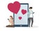 Two lovers messaging online illustration