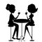 Two lovers women drinking coffee. Vector black silh