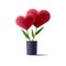 two loving hearts growing in one plant pitcher, 3d render style illustration