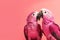 Two loving pink parrots hug and kiss each other, Generative AI, generative artificial a intelligence