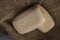 Two lumps of toilet soap against a background of coarse homespun. Close up. Purely washed hands to prevent the infection from