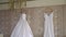 Two luxury wedding dress for bride. Bridal white gown.