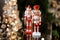 Two magnificent wooden toys in the form of soldiers. Beautiful bright nutcrackers