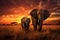 Two majestic elephants standing in the vast African savanna, generated by ai