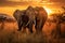 Two majestic elephants standing in the vast African savanna, generated by ai
