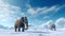 Two majestic mammoths standing in a snow-covered field. Generative A.I