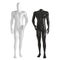 Two male mannequins white with an abstract face and black without a head on an isolated background. Front view. 3d