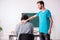 Two male pupils in bullying concept in the classroom