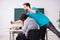 Two male pupils in bullying concept in the classroom
