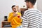 Two man business workers drinking coffee at office