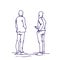 Two Man Standing Back People Sketch Holding Smart Phones Talking Doodle Rear View