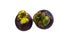 two mangosteen on a white background, isolate.
