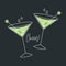 Two martini cocktails with olives and the word Cheers. Drink icon, holiday illustration