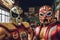 Two masked Lucha libre wrestlers before the fight