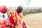 Two Massai men walking together