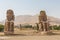 Two massive stone statues Colossi of Memnon Thebes, Luxor, Egypt