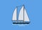 Two mast sailing yacht, sailboat. Flat vector illustration. Isolated on blue background.