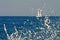 Two-masted white yacht in the middle of the sea