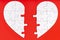 Two matching halves of one heart on red. Care, health, support, love concept. Separation, divorce, broken heart, break up metaphor