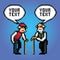 Two mature grandfather talking with speech bubbles pixel art style