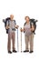 Two mature hikers posing with hiking equipment